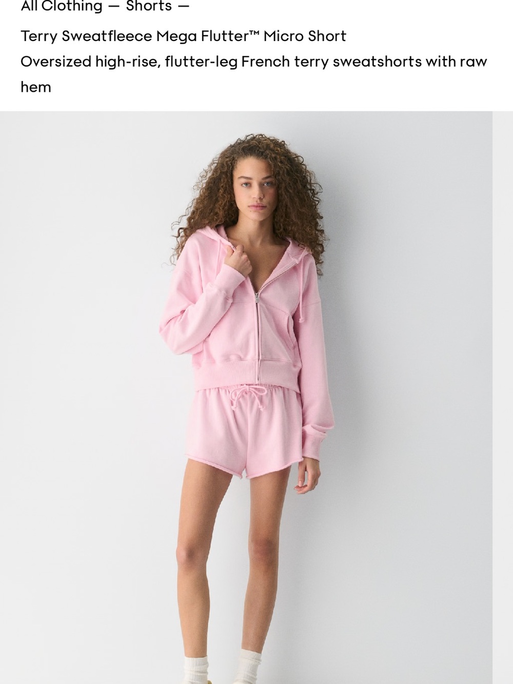 Aritzia Pink Terry Sweatfleece Flutter Micro Shorts